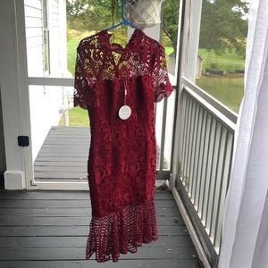 Beautiful red lace mermaid dress with scallop neck